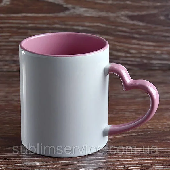 Sublimation mug, heart, colored inside/330ml. (Pink)