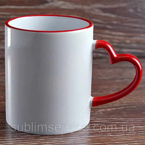 Sublimation mug. Heart colored rim/330ml.(Red)