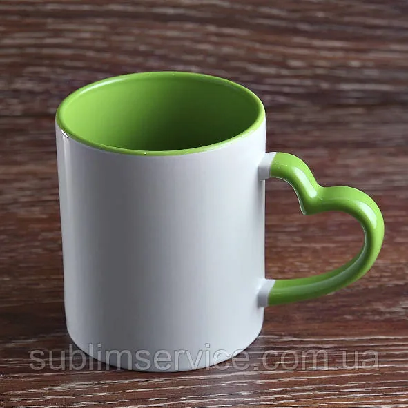 Sublimation mug. Heart, colored inside/330 ml. (Light green)