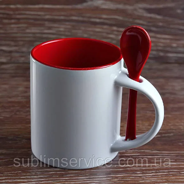Sublimation mug with colored spoon/330ml.(Red)