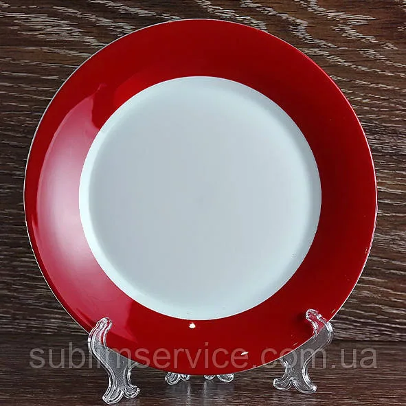 Sublimation plate. White with colored rim (Red)