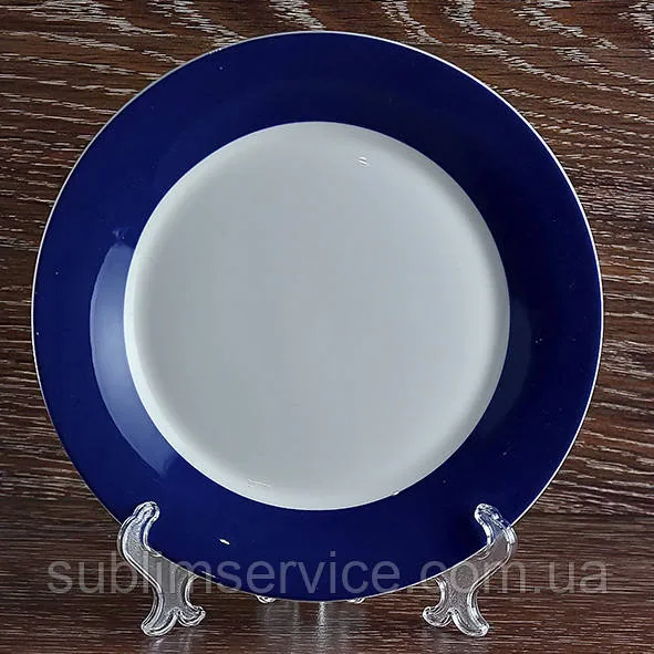 Sublimation plate. White with colored rim (Blue)