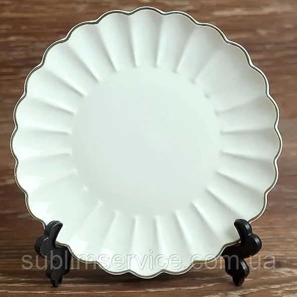 Sublimation plate Ribbed White with gold rim (19 cm)
