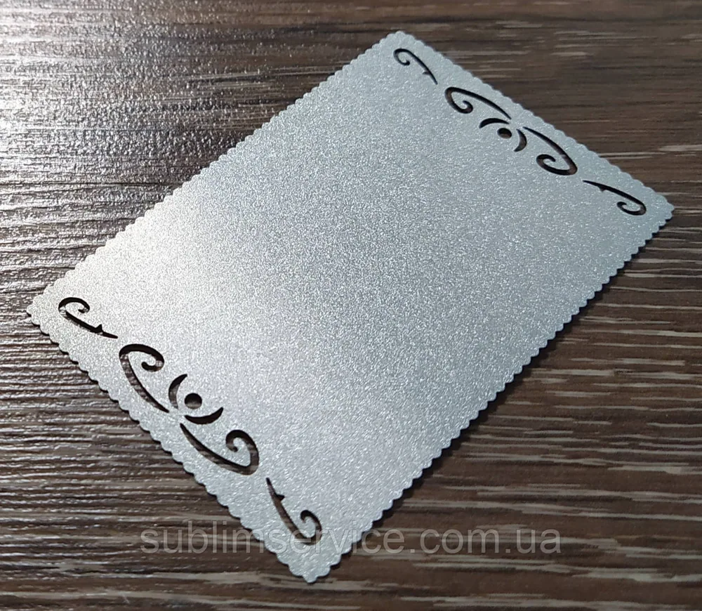 Sublimation business card Side ornament ribbed (pearlescent silver 54x84mm)