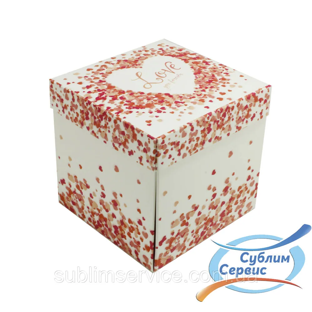 Colored gift box for a mug, heart (105*105*105 mm)