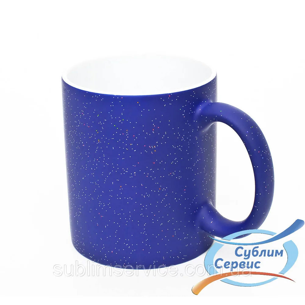 Чашка металічна для сублімації хамелеон матовий з блискітками/330 мл. (Чорний) Синій