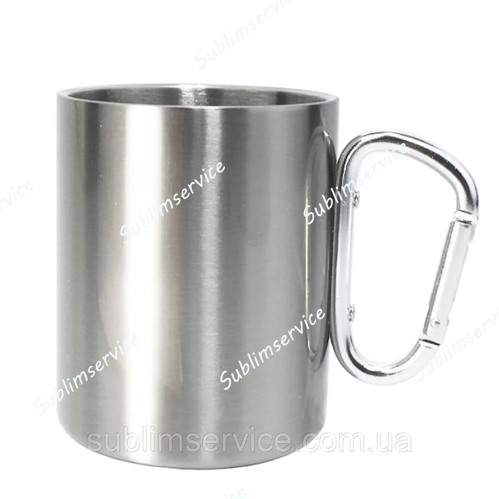 Metal sublimation mug with metallic carabiner, 400 ml