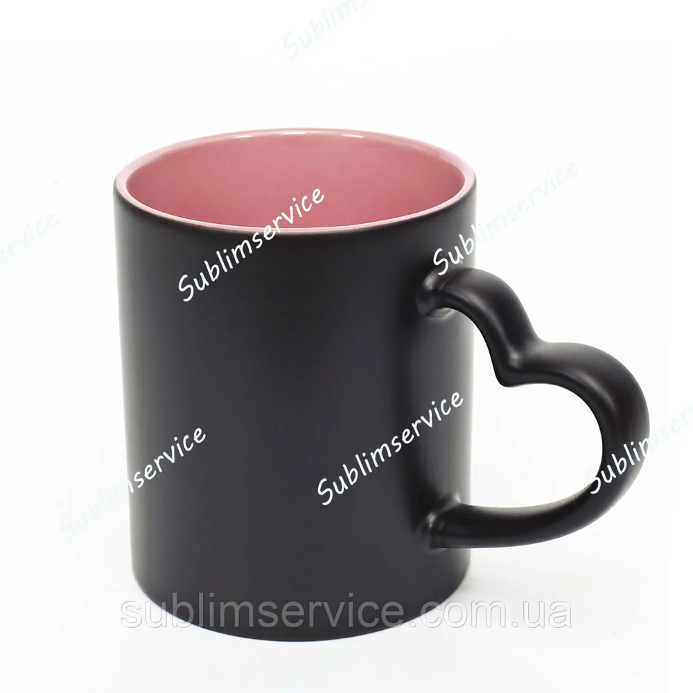 Sublimation color-changing (magic) mug with heart handle, colored inside/330ml (Pink)