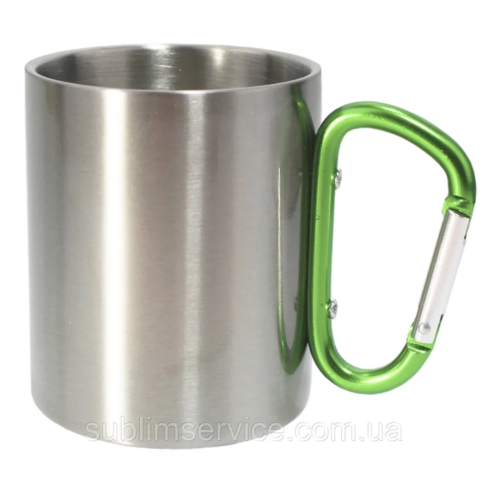 Sublimation metal mug with green carabiner, 300 ml