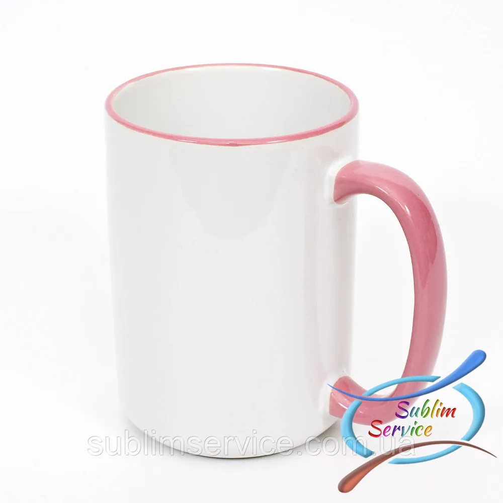 Sublimation mug BIG 425 ml, colored rim and handle. (Pink).