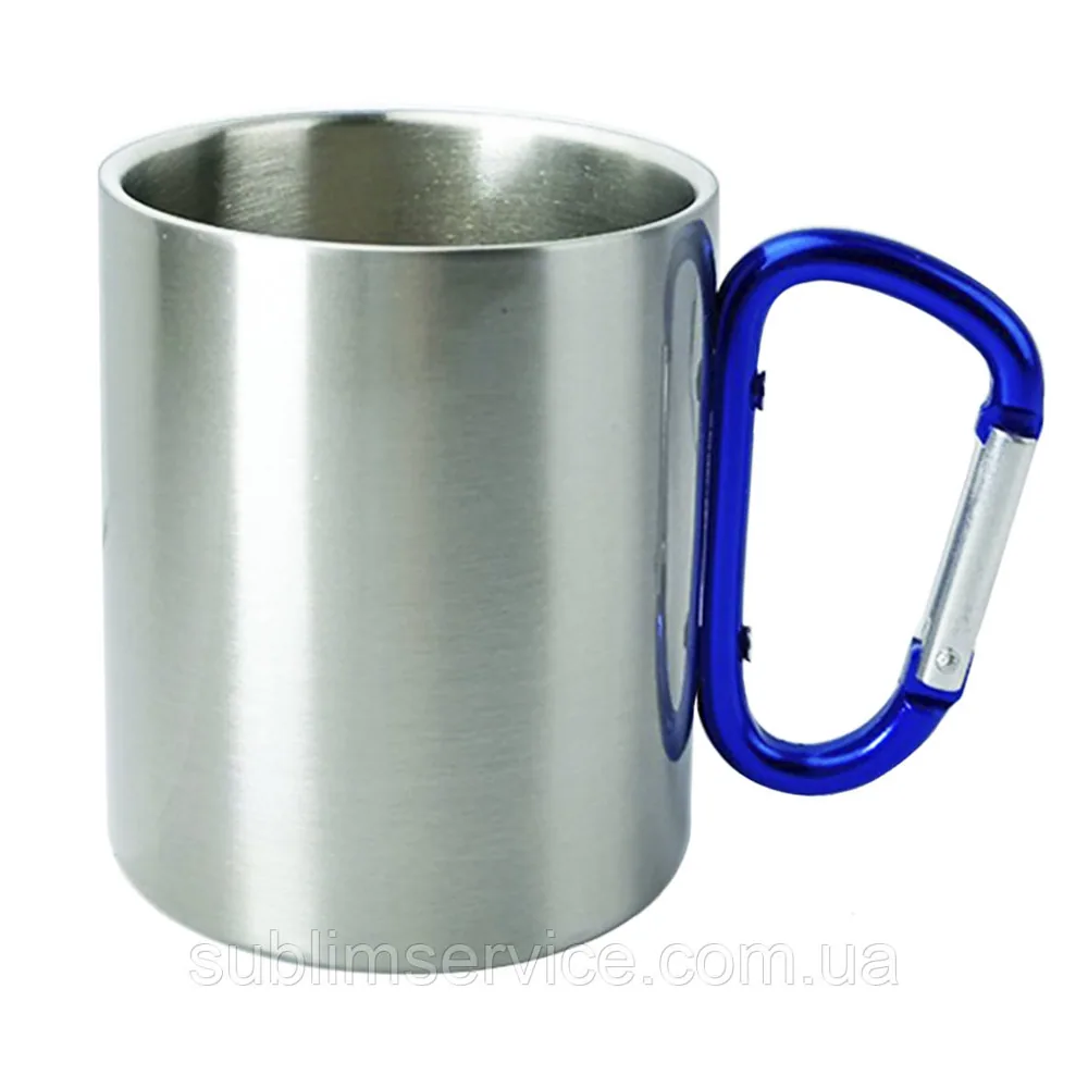 Sublimation metal mug with blue carabiner, 300 ml
